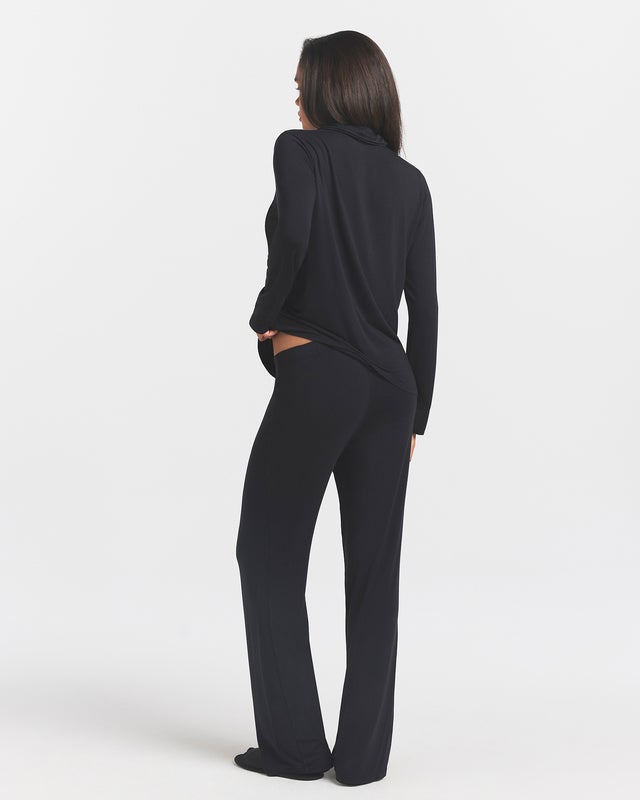 Skims Pajama Set Sleep Long Sleeve Button Up Black L