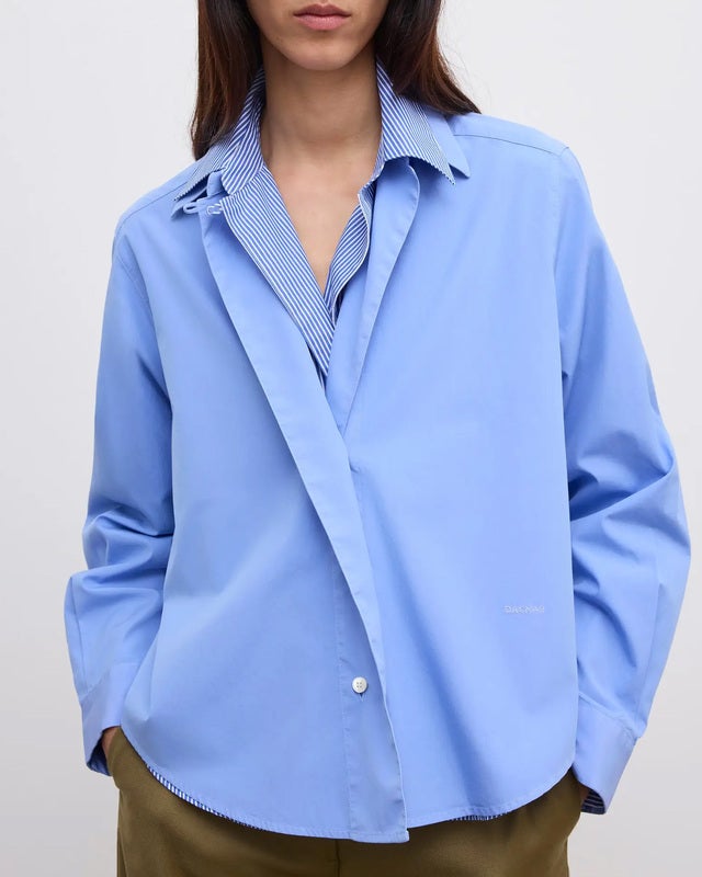Dagmar Shirt Cropped Asymmetric Collar Mid Blue 40