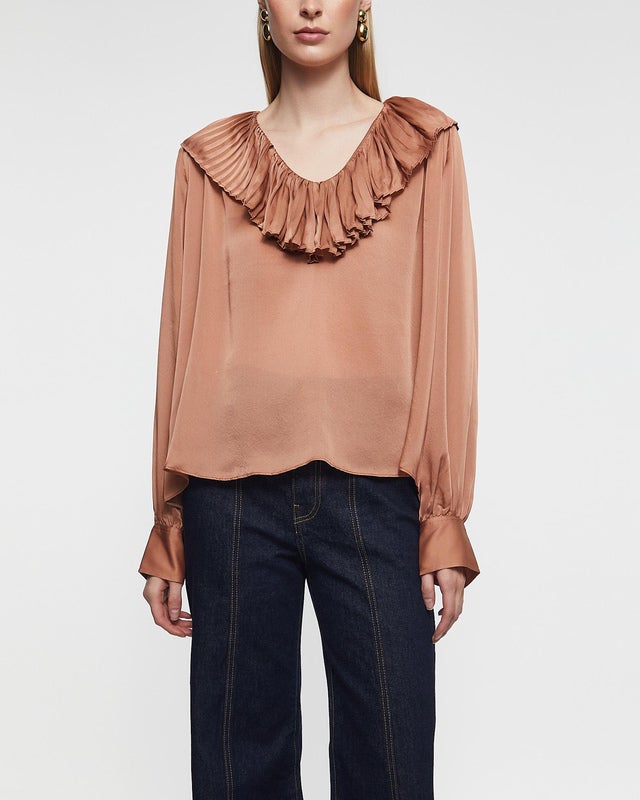 Ulla Johnson Blouse Liese Silk Pleated Neckline Neon pink US 4 ( EUR 36)