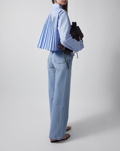 Shirt Cotton Cropped Pleated Back Light blue 2