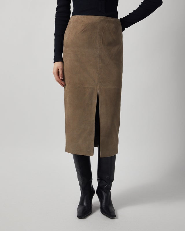 ROTATE Birger Christensen Skirt Suede Midi Pencil Beige 36