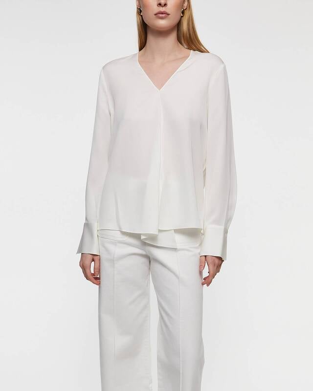 Theory Blouse Relaxed V-Neck Hidden Slit Ivory M