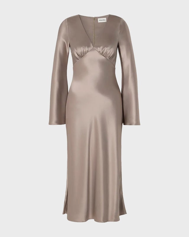 Malina Dress Carolina Flared Sleeve Satin Midi Granit 36