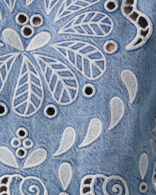 FARM Rio Blouse Denim Richelieux Cropped Denim XS