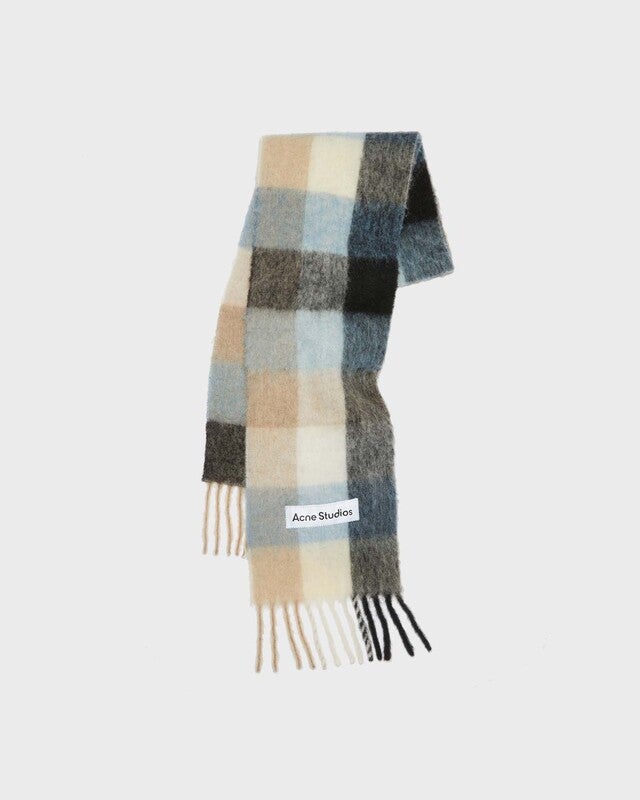 Acne Studios Mohair Checked Scarf Blue ONESIZE