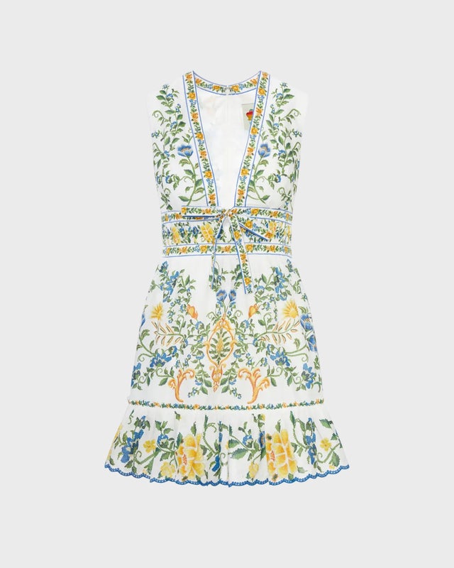 FARM Rio Dress Emily Floral Tapestry Mini Offwhite XS