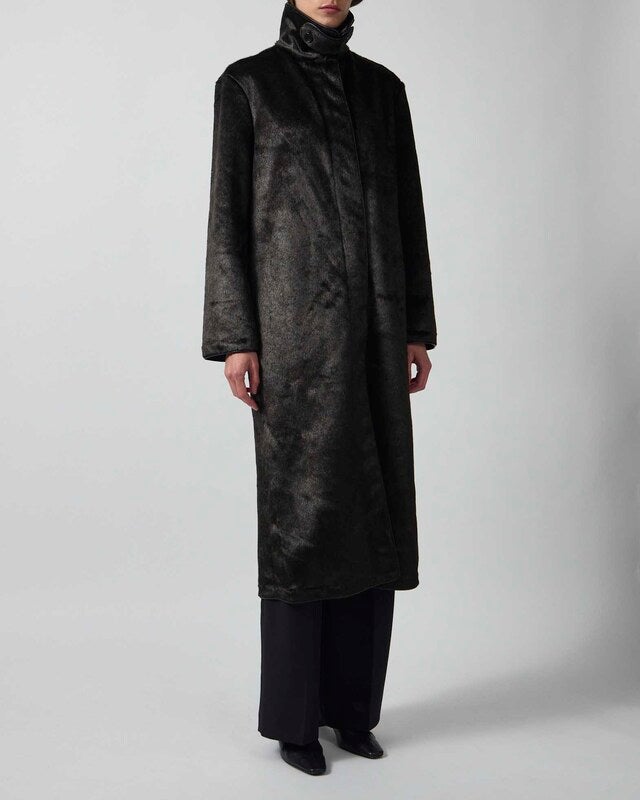 Malina Coat Phoebe Faux Pony Hair Long Black 36