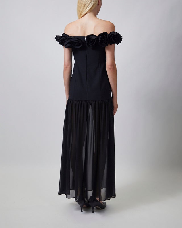 ROTATE  Dress Crepe Maxi Flower Black 36