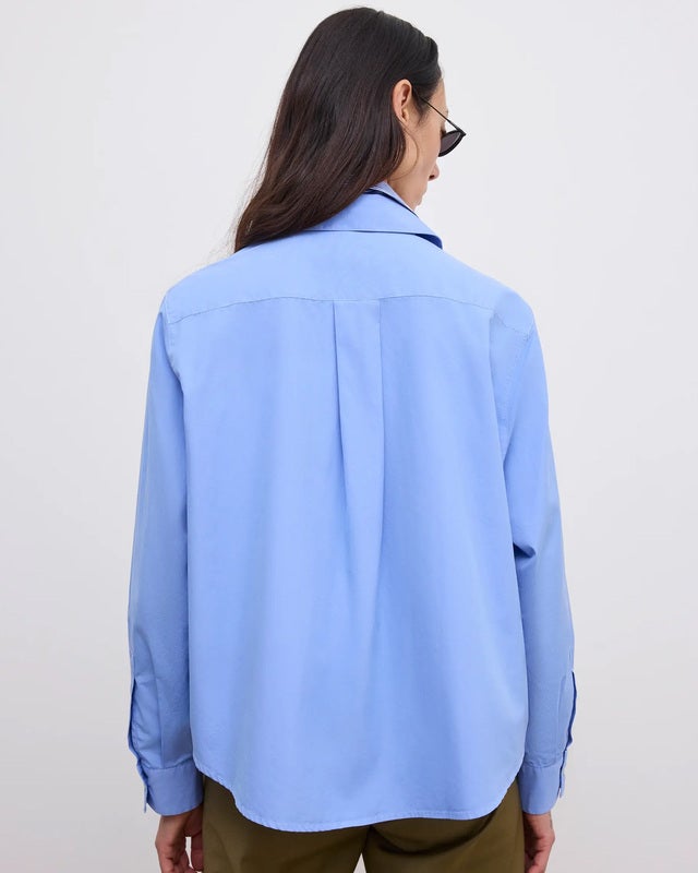 Dagmar Shirt Cropped Asymmetric Collar Mid Blue 40