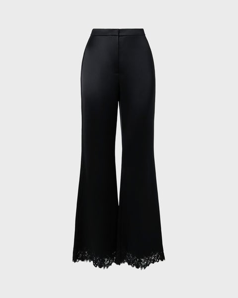 Trousers Marine Satin Lace Hem Black 1