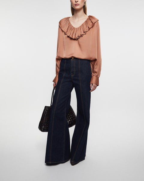 Blouse Liese Silk Pleated Neckline  Neon pink 2