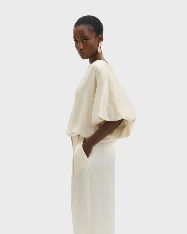 Malina Blouse Havanna Boat-Neck Puff-Sleeve Pearl 42