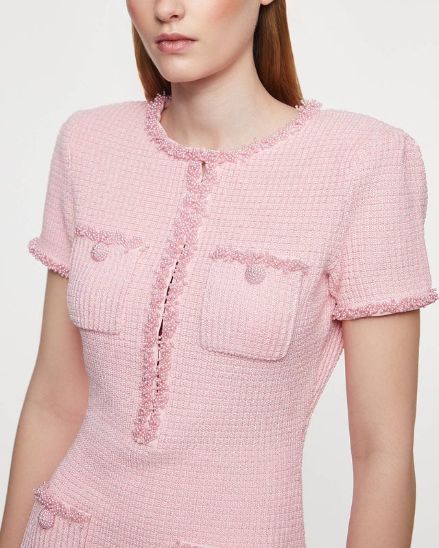 Self-Portrait Dress Pink Textured Knit Mini  Pink S