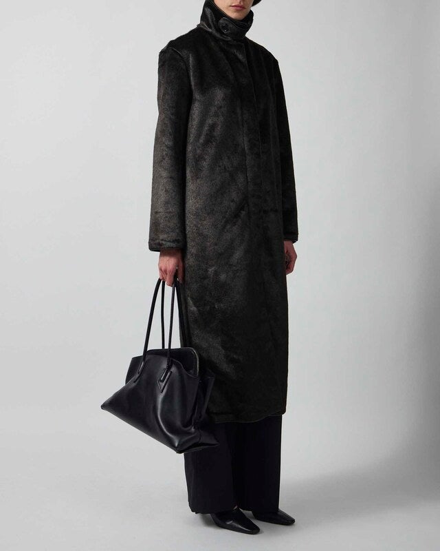Malina Coat Phoebe Faux Pony Hair Long Black 36