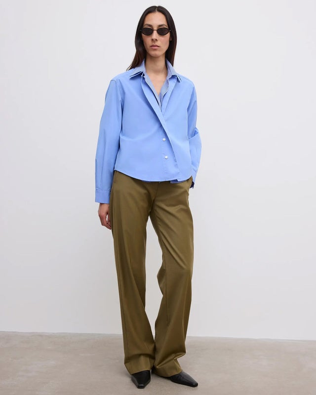 Dagmar Shirt Cropped Asymmetric Collar Mid Blue 40
