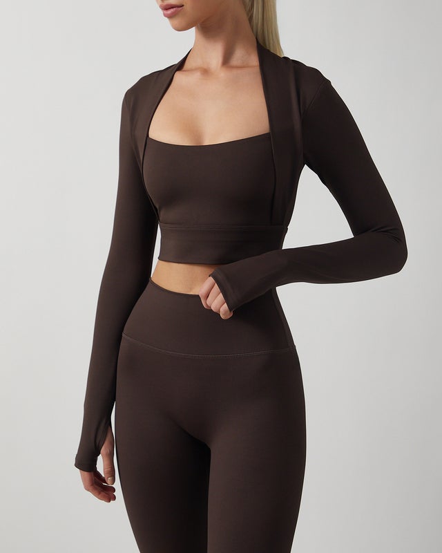 Sisterly tribe Top Softsculpt Bolero Long Sleeve Espresso M