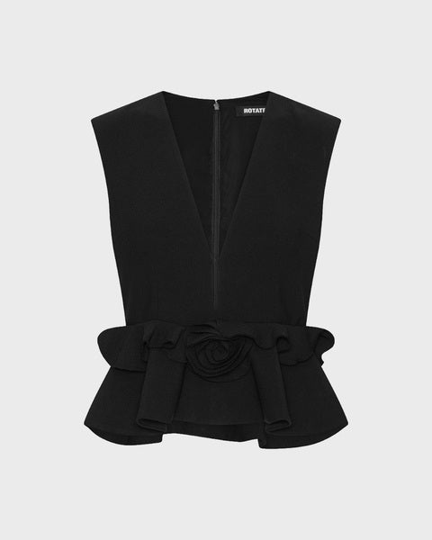 Top V-Neck Flower Black 1