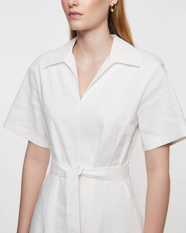 Theory Dress Slit Volume Linen  White US 2 ( EUR 34)