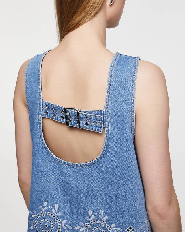 GANNI Topp Broderie Anglaise Denim Ljusblå 40