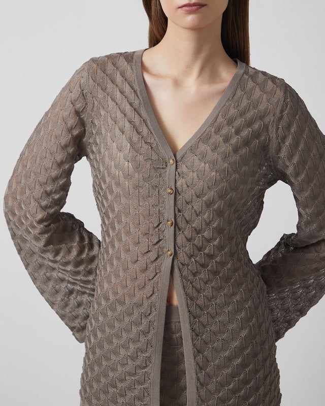 Malina Cardigan Ayla Pointelle Knitted Taupe XS