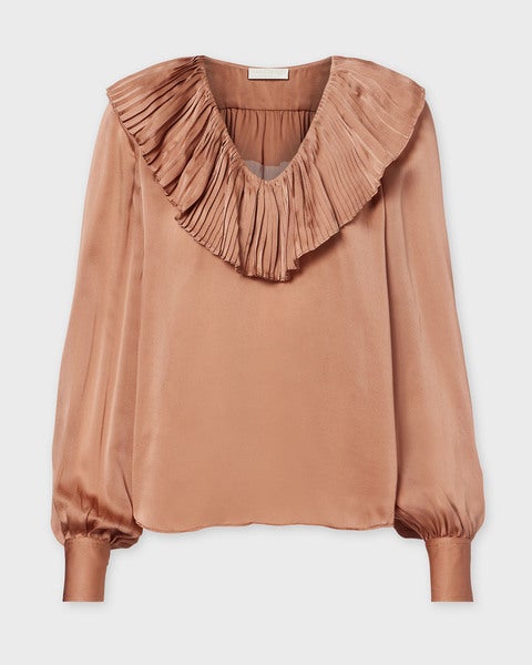 Blouse Liese Silk Pleated Neckline  Neon pink 1