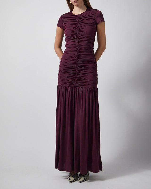 ROTATE  Dress Gathered Maxi Burgundy 40