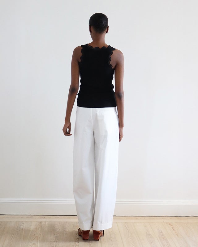 LEONÍ Top Älma Lace-Trimmed Ribbed Silk Black 40