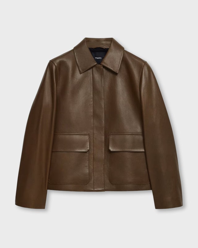 Theory Jacket Leather Boxy Brown M